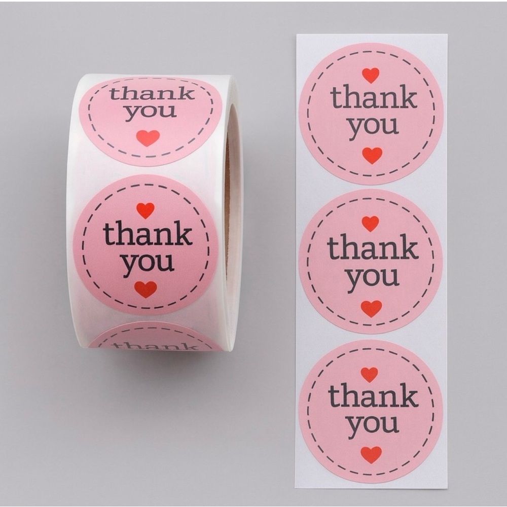 500 pcs Pink Thank You Stickers Roll 500 pcs NEW